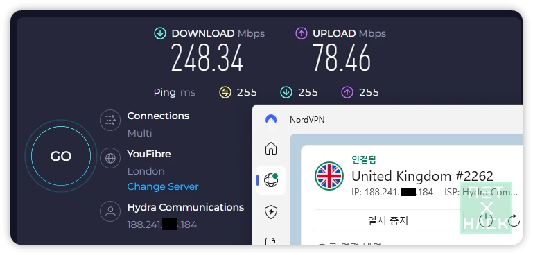 노드VPN 속도 - 248.34Mbps