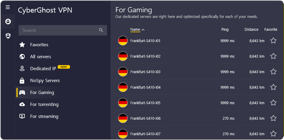 CyberGhost servers