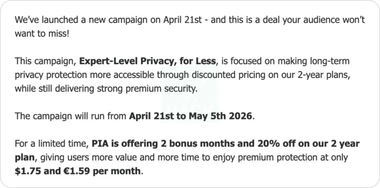 PIA(Private Internet Access) VPN 할인 쿠폰 프로모션 2026년 4월 5월