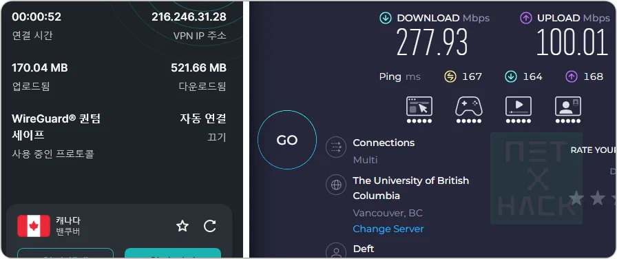 서프샤크 speedtest(속도 테스트) - 캐나다